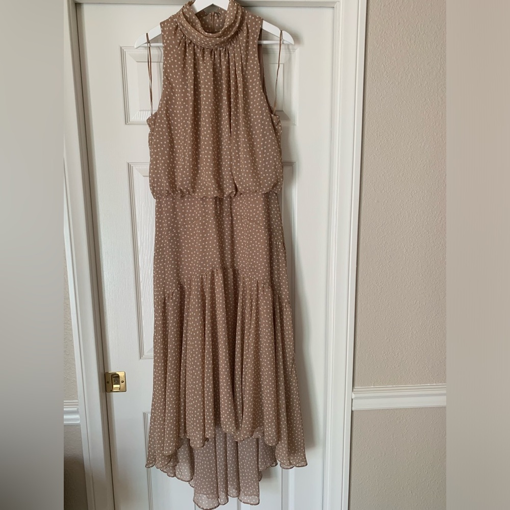 Beige and cream polka dot dress